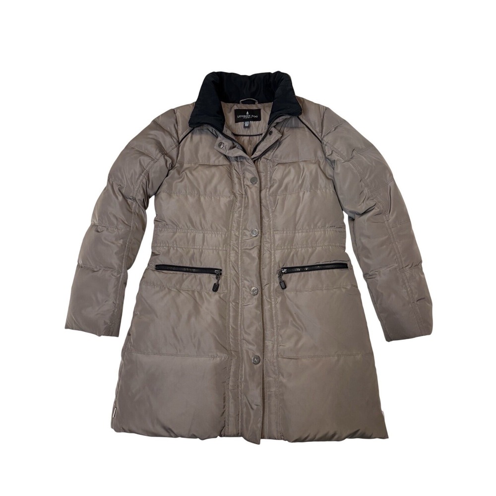 LONDON FOG Women's Medium PUFFER COAT Taupe Lightweight Down NO HOOD (READ DESC)